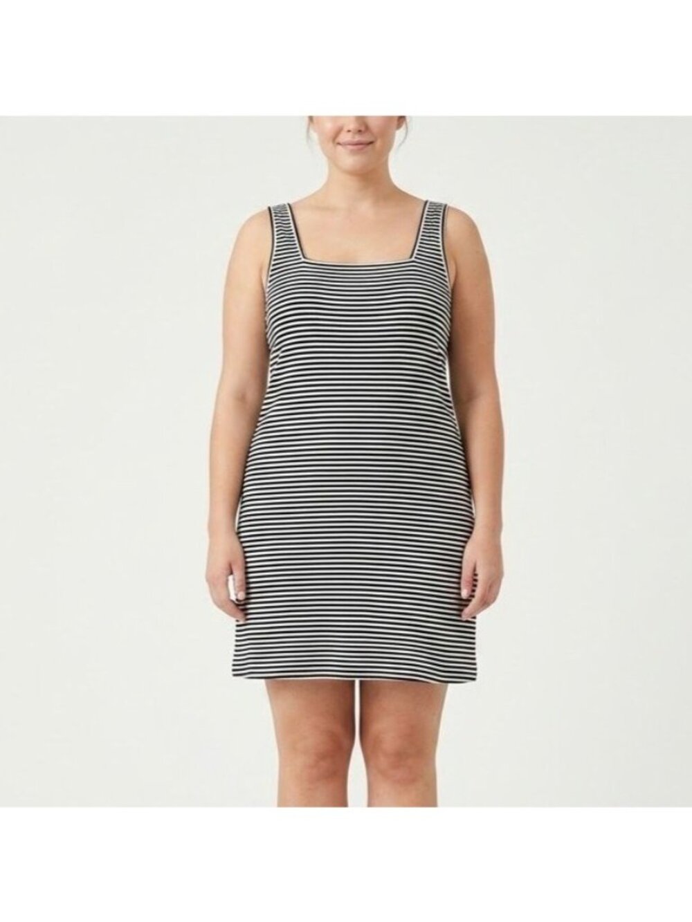 Kate Spade Saturday Size M Black White Striped Sleeveless Square Neck Mini Dress